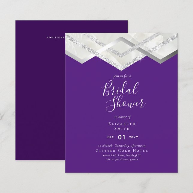 Papier Invitation Fête des mariées LeahG Budget Silver De (Devant / Derrière)