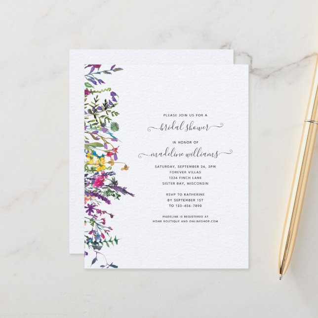 Papier Invitation Fleur sauvage Florale de douche nuptial (Devant/Arrière en situation)