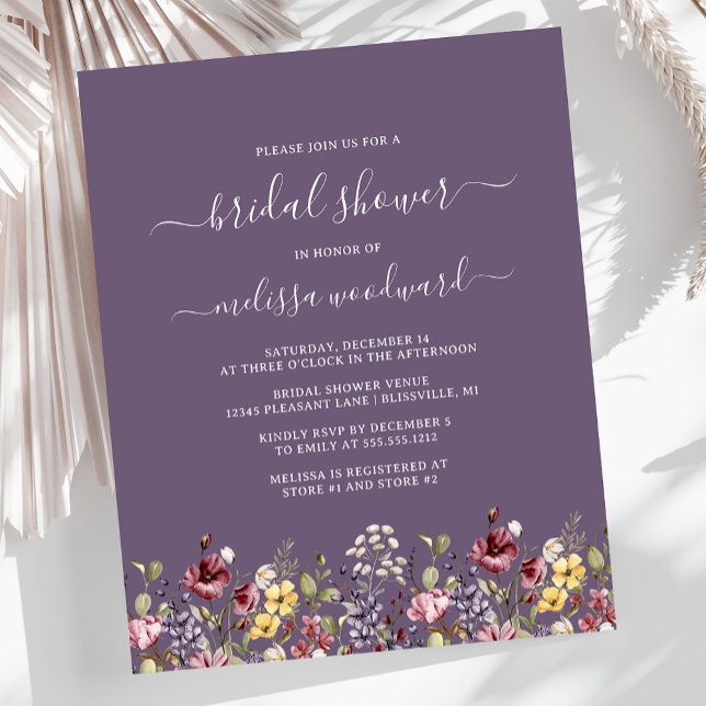 Papier Invitation Fleurs sauvages Budget Purple Bridal (Créateur téléchargé)