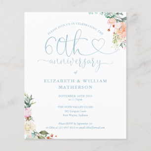 Papier Invitation florale cœur pour le 60e anniversaire B