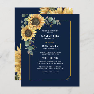 Papier Invitation florale Mariage de tournesol Eucalyptus