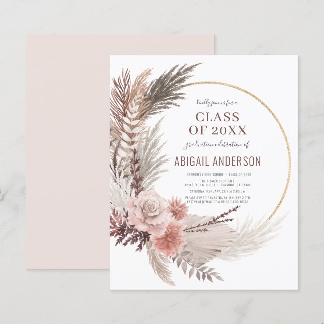 Papier Invitation florale pour une fête de remise de dipl (Devant / Derrière)