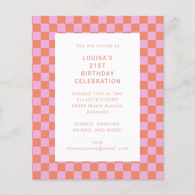 Papier Invitation géométrique Pink Orange Checkerboard (Devant)