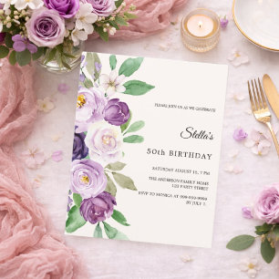 Papier Invitation ivoire aux florales lavande violette po