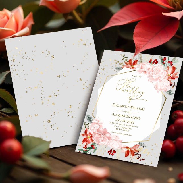 Papier Invitation Mariage d'hiver Aquarelle dorée Floral (Créateur téléchargé)