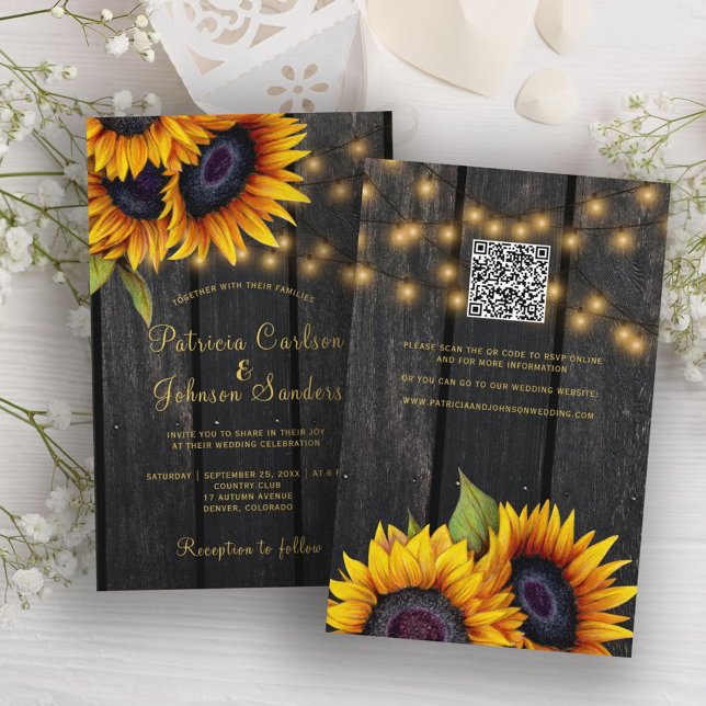Papier Invitation mariage rustique budget QR CODE (Créateur téléchargé)