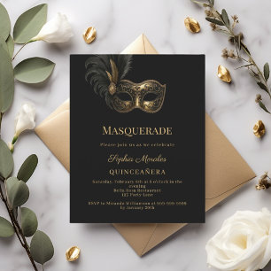 Papier Invitation Masquerade Quinceañera or noir