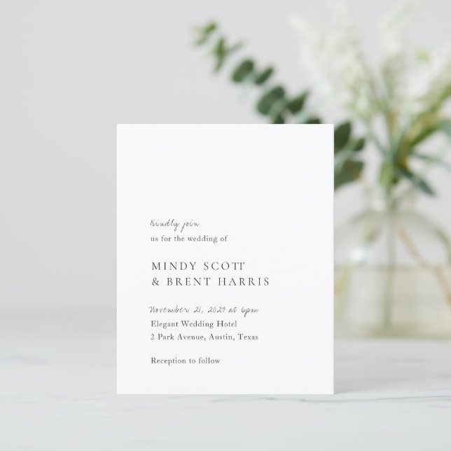 Papier Invitation minimaliste à un mariage budgétaire mod (Debout devant)