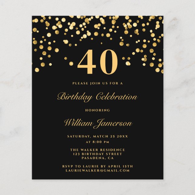 Papier Invitation moderne pour 40e anniversaire homme noi (Devant)