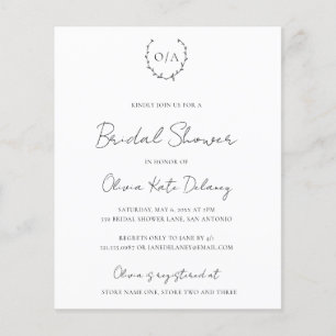 Papier Invitation Monogramme Budget Douche nuptiale