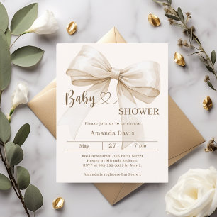 Papier Invitation neutre en genre avec un grand nœud beig