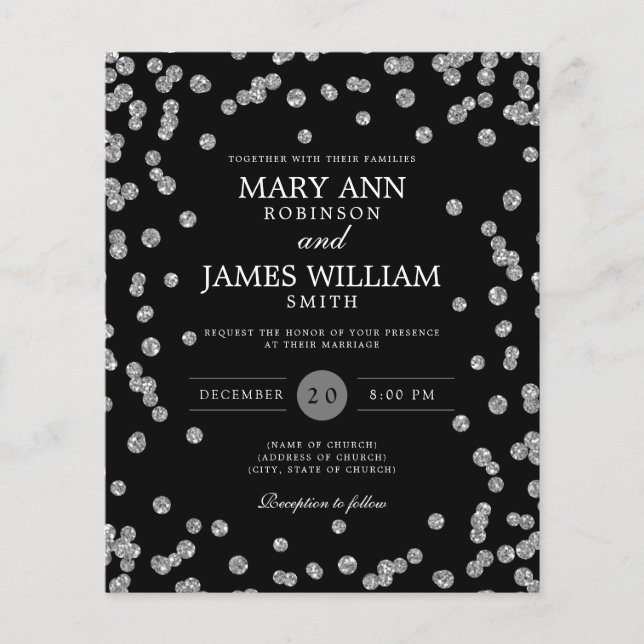 Papier Invitation noir de la Parties scintillant d'argent (Devant)