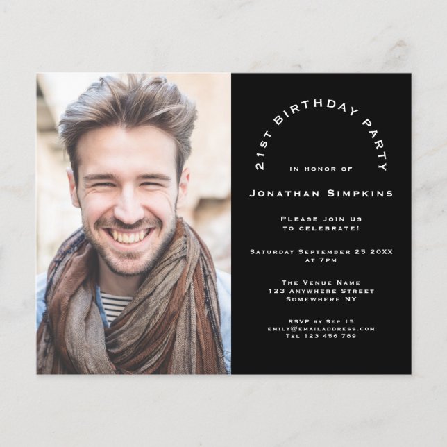 Papier Invitation noire pour l'anniversaire des 21 ans de (Devant)