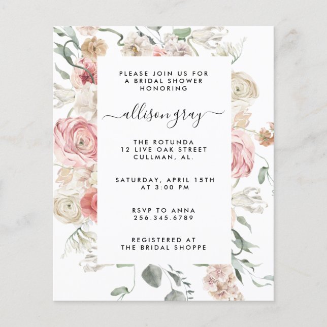 Papier Invitation nuptiale florale | Annabeth (Devant)
