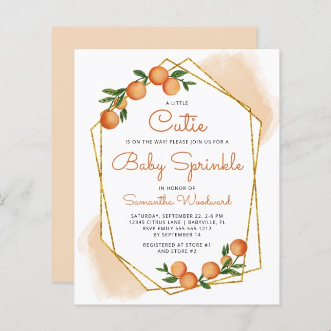 Papier Invitation Orange Little Cutie Citrus Baby Sprinkl (Devant / Derrière)