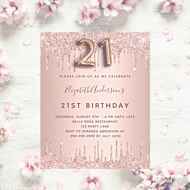 Papier Invitation pailletée rose gold pour 21e anniversai (Créateur téléchargé)