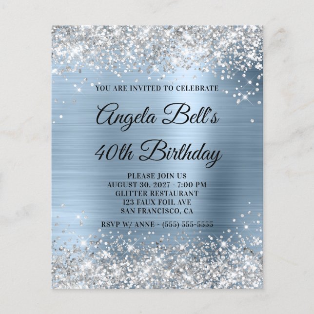 Papier Invitation pas chère argent bleu pâle pour 40e ann (Devant)