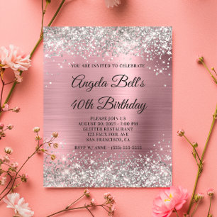 Papier Invitation pas chère argent pailleté rose pour 40 
