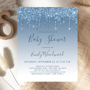 Papier Invitation pas chère Baby Shower Bleu avec effet p