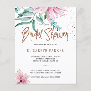 Papier Invitation pas chère et chic rose florale pour une