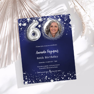 Papier Invitation photo anniversaire 60 ans bleu marine a