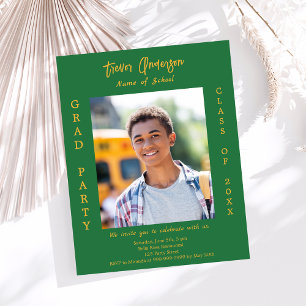 Papier Invitation photo de fête de fin d'études vert forê