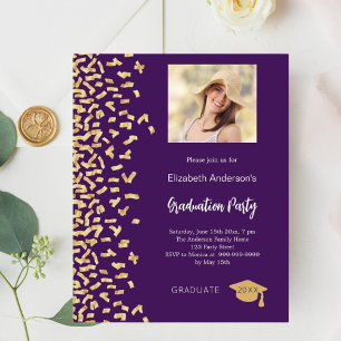 Papier Invitation photo de fête de fin d'études violet or
