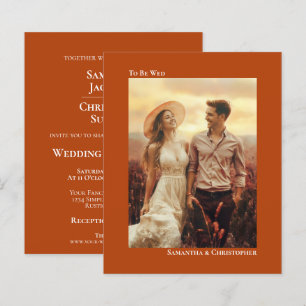 Papier Invitation photo de mariage simple rust orange à p