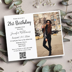 Papier invitation photo qr code minimaliste pour 21 ans