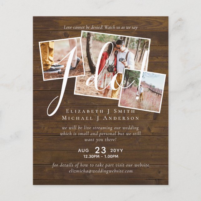 Papier INVITATION PHOTO virtuel Mariage en direct BUDGET (Devant)