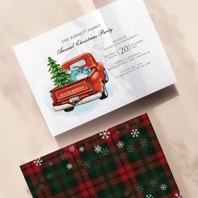 Papier Invitation Plaid Red Truck Christmas Party (Plaid and Snowflakes Christmas Party Invitation)