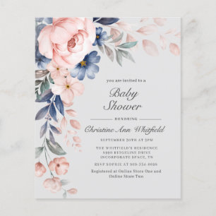 Papier Invitation pour Baby Shower Budget Fleurs Bleues e