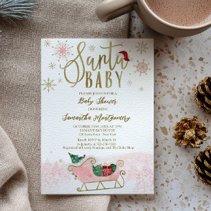 Papier Invitation pour Baby Shower de Noël Santa Baby ave