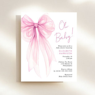 Papier Invitation pour Baby Shower Fille au Nœud Rose Coq