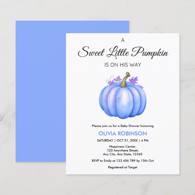 Papier Invitation pour Baby Shower Garçon Petit Citrouill (Devant / Derrière)