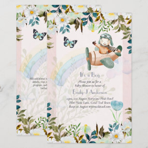 Papier Invitation pour Baby Shower Garçon Pilote d'Avion 