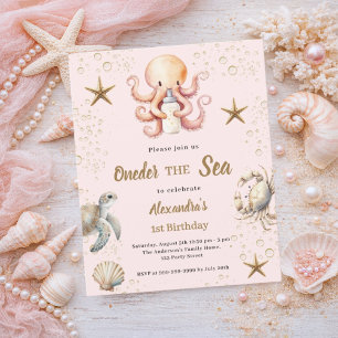 Papier Invitation pour le 1er anniversaire de fille rose 