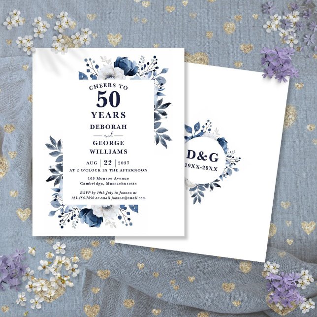 Papier Invitation pour les 50 ans de l'anniversaire de la (Navy Cheers To 50 Years Anniversary Invitation)