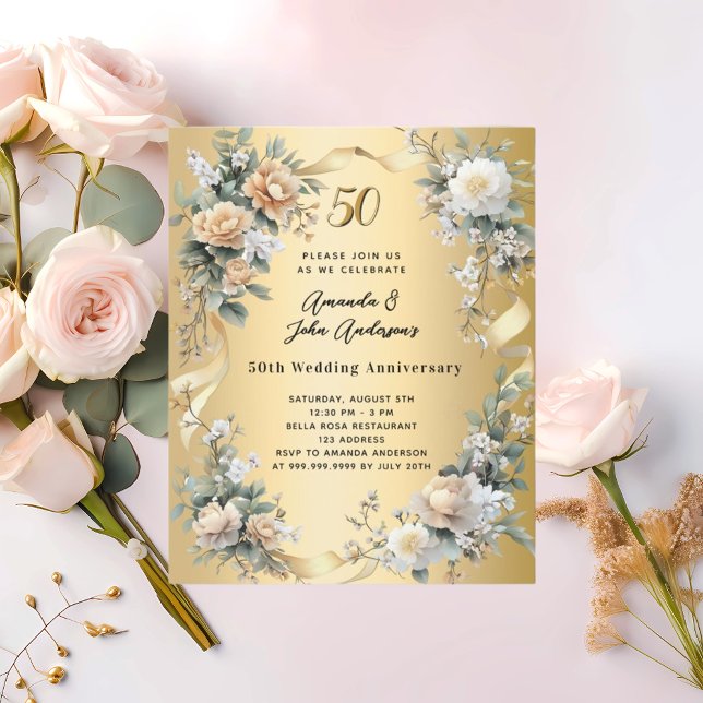 Papier Invitation pour les noces d'or de 50 ans de mariag (Créateur téléchargé)