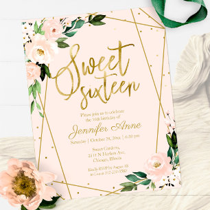 Papier Invitation pour un Sweet 16 sur budget Fleurs rose
