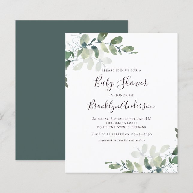 Papier Invitation pour une Baby Shower Économique sur le  (Devant / Derrière)