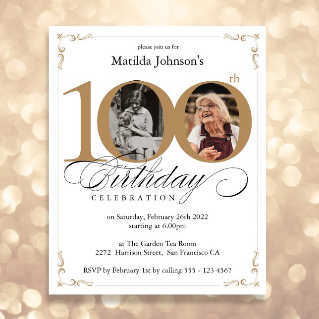 Papier Invitation pour une fête d'anniversaire de 100 ans (Mockup View)