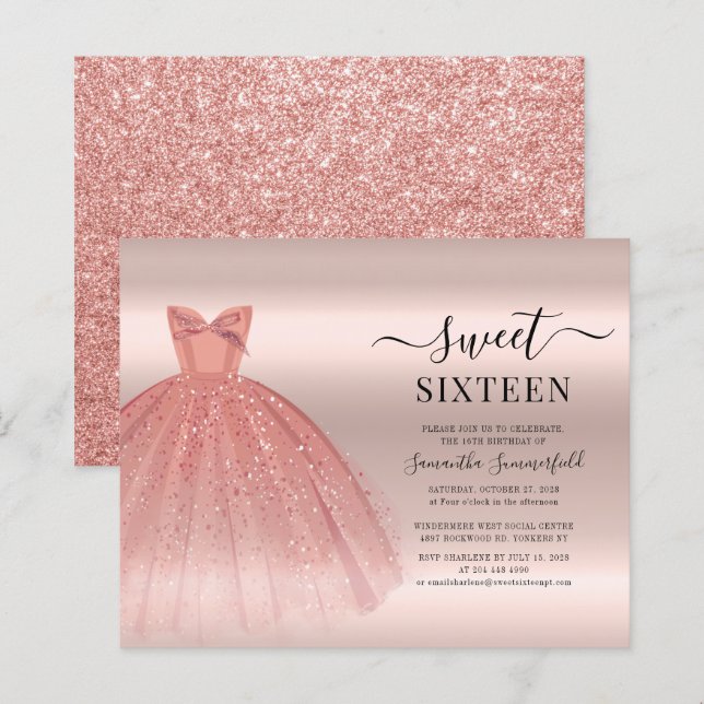 Papier Invitation pour une fête d'anniversaire Sweet 16 (Devant / Derrière)