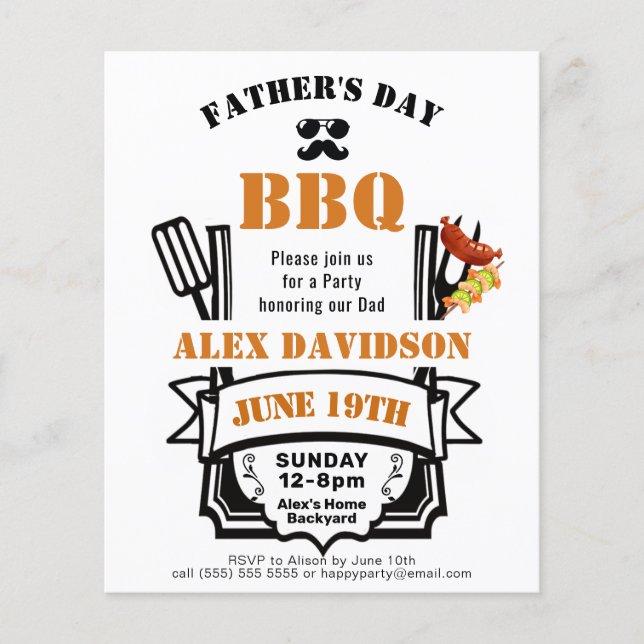 Papier Invitation pour une fête de barbecue de la Fête de (Devant)