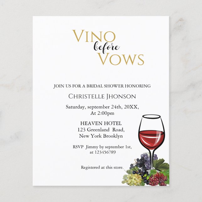 Papier Invitation pour une fête prénuptiale "Vino before  (Devant)