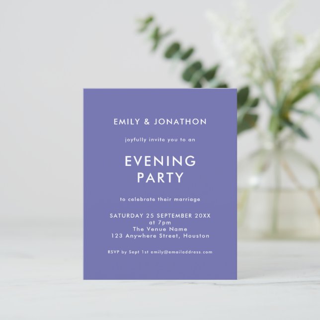 Papier Invitation pour une soirée de mariage bleu budget (Debout devant)
