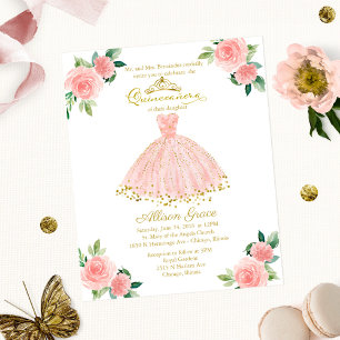 Papier Invitation Quinceanera Budget Robe Gold Blush