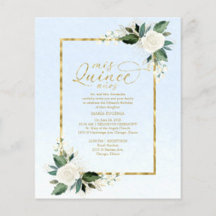 Papier Invitation Quinceañera Économique Bilangue Bleu Or