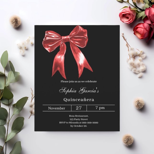 Papier Invitation Quinceanera noir rouge (Créateur téléchargé)