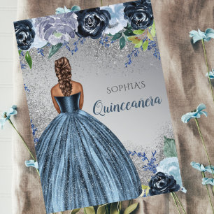 Papier Invitation Quinceañera Robe Paillettes Bleu Budget